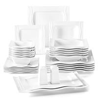 MALACASA Elvira Series Plates and Bowls Set, 18-Piece Marble Grey Porcelain Dinner Set Leaf Shaped Dinnerware Set for 6 People, Ceramic Crockery Set, Elegant Dinner Service, Microwave Dishwasher Safe