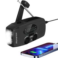 iRonsnow Solar Wind Up Radio, Hand Crank Dynamo Self Powered AM FM Radios with 3 LED Flashlight 2000mAh Power Bank USB Smart Phone Charger