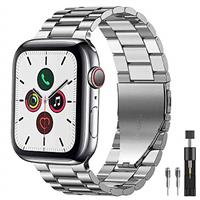 PUGO TOP Strap Compatible for Apple Watch Ultra 2/Ultra 49mm Series 9 8 7 41mm 45mm SE Series 6/5/4/3/2/1 38mm 40mm 42mm 44mm, Solid Stainless Steel Metal Business Band with Folding Clasp for Iwatch