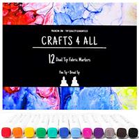 Crafts 4 ALL Fabric Pens - Permanent Dual Tip Fabric Markers in Vibrant Colours - Paint Pens for Paper, Bags, Shoes & Clothes