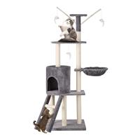 Milo & Misty Cat Tree 146cm Play Cat Tower with Sisal Scratching Posts for Indoor Kittens, Multi Level House, Large Climbing Frame with House, Ladder and Hammock Grey