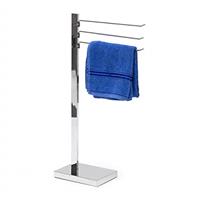 Relaxdays Chrome-plated towel rack, free-standing towel holder with 3 arms, freely rotating towel bars, chrome-plated steel bath towel holder with plastic base plate, silver