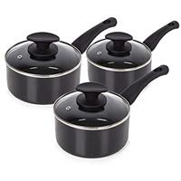 Tower T81507 Essentials Induction Pot Set, Non Stick Ceramic Coating, Easy to Clean, Dishwasher Safe, Black, 3 Piece, 16/18/20 cm