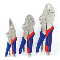 WORKPRO 3-Piece Locking Pliers Set, Cr-V Steel Mole Grips, Quick-Release & Self-Locking with Soft Handle, 250 mm & 180 mm Curved Jaw, 165 mm Straight Jaw