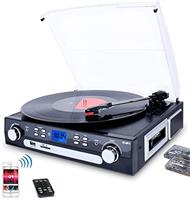 DIGITNOW! Vinyl Record Player, Bluetooth Turntable with Stereo Speakers, Turntable for Vinyl to MP3 with Cassette Play, AM/FM Radio, Remote Control, USB/SD Encoding, 3.5mm Music Output Jack