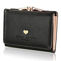 KQueenStar Women's Wallet Purses Leather Wallet Women Credit Card Holder Ladies Purse Clutch Holder Case with Heart-Shaped Metal Buckle Gift
