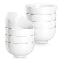 MALACASA, Series Regular, 8'' Pasta Bowl, Porcelain Salad Pasta Bowl, Large Ceramic White Soup Bowl Set, Serving Plates for Salad Pasta Soup Fruit, Microwave Dishwasher Safe, Set of 4