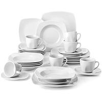 MALACASA 30-Piece Dinner Set for 6 People, Porcelain Plates and Bowls Set, Scratch-Resistant Ivory White Crockery with 6 Dinner/Dessert Plates/Soup Bowls/Cups & Saucers, Julia Series