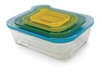 Joseph Joseph Nest Glass Set of 4 Food Storage Containers with lids, Stackable, Space Saving Design, Oven, Freezer, Microwave and Dishwasher safe