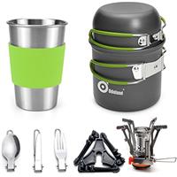 Odoland Camping Cookware Kit, Outdoor Cooking Set Non Stick Pot and Pans Lightweight Backpacking Hiking Utensil Gear for 1 to 2 People Traveling Trekking and Camping