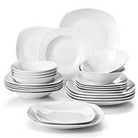 MALACASA, Series Elisa, 24-Piece Dinner Sets Ivory White Porcelain Dinner Set with 6-Piece 6.7 Cereal Bowls, 6-Piece 9.75 Dinner Plate, 6-Piece 7.5 Dessert Plate and 6-Piece 8.5 Deep Soup Plates