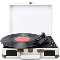 Vinyl Record Player Wireless Turntable Bluetooth 3-Speed Portable Vintage Suitcase with Built-in Speakers, Includes Extra Stylus, RCA Out, AUX in