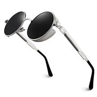 GQUEEN Retro Round Circle Polarised Steampunk Sunglasses Mens Womens UV400 Protection