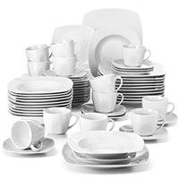 MALACASA 30-Piece Dinner Set for 6 People, Porcelain Plates and Bowls Set, Scratch-Resistant Ivory White Crockery with 6 Dinner Plates, Dessert Plates, Soup Bowls, Cups & Saucers, Julia Series