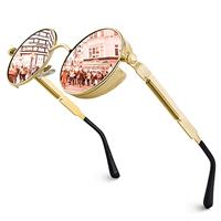 GQUEEN Retro Round Circle Polarised Steampunk Sunglasses Mens Womens UV400 Protection