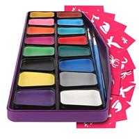 Colorful Art Co. Kids Face Paint Kit - Set of 16 Water-Based Professional Body and Face Paints w/ 3 Painting Brushes & 30 Stencils - Palette for Cosplay, Party and Halloween Makeup