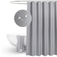 EurCross Grey Shower Curtain, Waffle Weave Heavy Weighted Water-repellent Luxury Fabric Shower Curtain for Bathroom Wet Room with Hooks