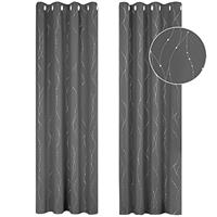 Deconovo Thermal Insulated Dot Line Printed Eyelet Blackout Curtains Pair