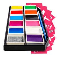 Colorful Art Co. Kids Face Paint Kit - Set of 16 Water-Based Professional Body and Face Paints w/ 3 Painting Brushes & 30 Stencils - Palette for Cosplay, Party and Halloween Makeup