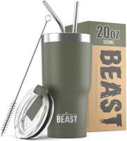 Beast Tumbler | Reusable Stainless Steel, Vacuum Insulated Cup | with + 2 Straws & Cleaning Brush | Double Wall Travel Flask Perfect for Hot or Iced Coffee | BPA Free