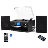 DIGITNOW! Bluetooth Viny Record Player, Turntable for CD, Cassette, AM/FM Radio and Aux in, USB port and SD Encoding, Remote Control, with Standalone Stereo Speakers