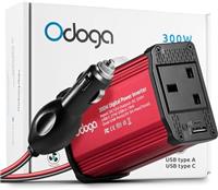 Odoga 300W Car Power Inverter 12V to 240V / 230V Converter With Dual USB 4.8A Charging Ports - Charge Your Laptop, iPad, iPhone, Tablet, Consoles & More - Durable and Powerful - Red Aluminum Body