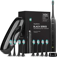 Aquasonic Black Series Ultra Whitening Toothbrush ADA Accepted Electric Toothbrush- 8 Brush Heads & Travel Case 40,000 VPM Electric Motor & Wireless Charging - 4 Modes w Smart Timer