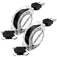 2 Pack Retractable Multi Fast Charging Cable, 3-in-1 Retractable Charging Cord [1M] Multi Charger Cable with Lightning/Type C/Micro-USB for iPhone/iPad/iPod/Android/Galaxy/Huawei/Nokia/LG/Sony/PS4