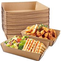 HAKACC 7"|18x13cm Kraft Paper Food Trays 50 Brown Cardboard Serving Plates Recycled Takeaway Boxes Disposable Containers Holder Baskets for Chips Burger BBQ Water Oil Proof Birthday Party Camping