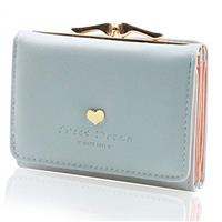 KQueenStar Women's Wallet Purses Leather Wallet Women Credit Card Holder Ladies Purse Clutch Holder Case with Heart-Shaped Metal Buckle Gift