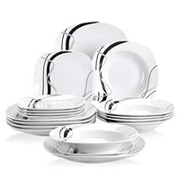 VEWEET 'Fiona' 24-Piece Dinner Set Ivory White Black Lines Combination Sets Porcelain Tableware Set of Bowls/Dessert Plates/Soup Plates/Dinner Plates, Service for 6