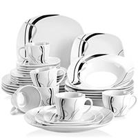 VEWEET 'Fiona' 24-Piece Dinner Set Ivory White Black Lines Combination Sets Porcelain Tableware Set of Bowls/Dessert Plates/Soup Plates/Dinner Plates, Service for 6
