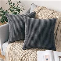 MIULEE Set of 2 Striped Corduroy Square Throw Pillow Case Soft Cushion Cover Sham Home for Sofa Chair Couch/Bedroom Decorative Fluffy Large Pillowcases