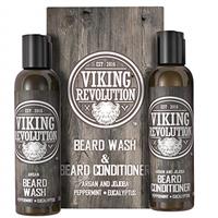Viking Revolution Beard Wash & Beard Conditioner Set w/Argan & Jojoba Oils Softens, Smooths & Strengthens Beard Growth - Natural - Beard Shampoo w/Beard Oil