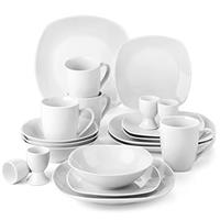 MALACASA, Series Elisa, 24-Piece Dinner Sets Ivory White Porcelain Dinner Set with 6-Piece 6.7" Cereal Bowls, 6-Piece 9.75" Dinner Plate, 6-Piece 7.5" Dessert Plate and 6-Piece 8.5" Deep Soup Plates