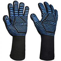 BBQ Gloves, GEEKHOM 932 Heat Resistant Oven Mitts EN407Certified 14 Kitchen Gloves Professional Big Green Egg Weber Fireplace Barbecue Accessories for Cooking Grilling Frying Baking