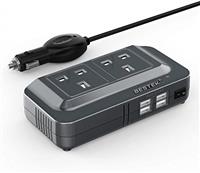 BESTEK 200W Power Inverter DC 12V to AC 230V 240V Dual Socket Car Voltage Converter Transformer with 4 USB Car Charger