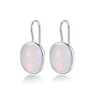 Natural Oval Clear Gemstone Drop Earrings Solid 925 Sterling Silver Hook MetJakt Earring Opal for Women's Fine Jewelry
