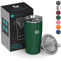 Coffee Gator Insulated Coffee Cup with Paperless Filter, All-in-One Hand Drip Coffee Maker with Filter, Thermal Stainless Steel Travel Cup for Hot Drinks - 585ml / 20oz (Pink)