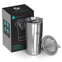Coffee Gator Insulated Coffee Cup with Paperless Filter, All-in-One Hand Drip Coffee Maker with Filter, Thermal Stainless Steel Travel Cup for Hot Drinks - 585ml / 20oz (Pink)