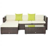Outsunny 5 Pieces PE Rattan Garden Furniture Set with Cushions, Outdoor Corner Sofa, Patio Sectional Conversation Furniture Sets with Glass Top Coffee Table