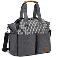 Lekebaby Baby Changing Bag - Large Nappy Bags for Mom and Dad, Stylish Travel Tote with Changing Mat, Quilted Grey