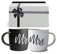 Triple Gifffted Mr and Mrs Coffee Mugs - Engagement Gifts for Couples, Wedding Anniversary, Newlyweds, Bride & Groom, Christmas, Valentines for Parents, His & Hers, Ceramic Cup, 380ML