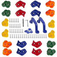 KINSPORY Rock Climbing Holds, Climbing Wall Holds for Kids, Colourful Climbing Set with Two Blue Handles for Indoor Outdoor Playground PlaySet Building