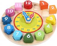 Wondertoys Wooden Shape Sorting Clock Toy with Numbers and S