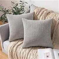 MIULEE Set of 2 Striped Corduroy Square Throw Pillow Case Soft Cushion Cover Sham Home for Sofa Chair Couch/Bedroom Decorative Fluffy Large Pillowcases