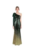 Angel-fashions Women's Black Sequin Prom Dress Deep V Neck P