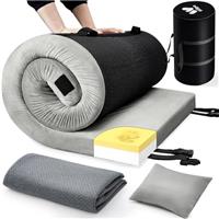 Willpo Memory Foam Camping Mattress Portable Sleeping Pad Floor Guest Bed Lightweight Outdoor Tent Mattress Removable Waterproof Cover Travel Bag