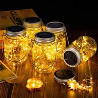 Solar Mason Jar Lights 4Packs, Hanging Lantern 30 LEDs String Fairy Lights Waterproof Firefly Decor for Garden Patio Yard Desktop Party