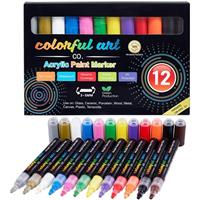 Colorful Art Co. Acrylic Paint Pens 12 Pack of Permanent, Waterproof Paint Markers w/Reversible Brush Tips for Kids and Adults - Acrylic Pens for Rocks, Wood, Glass, Fabric & Stone Art Supplies
